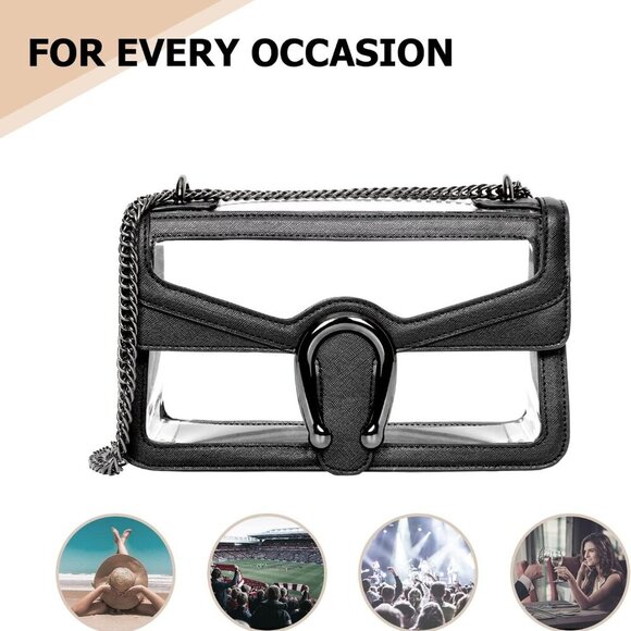 Women's Clear Crossbody Bag Vegan Leather Small Stadium Approved Purse - Picture 7 of 7